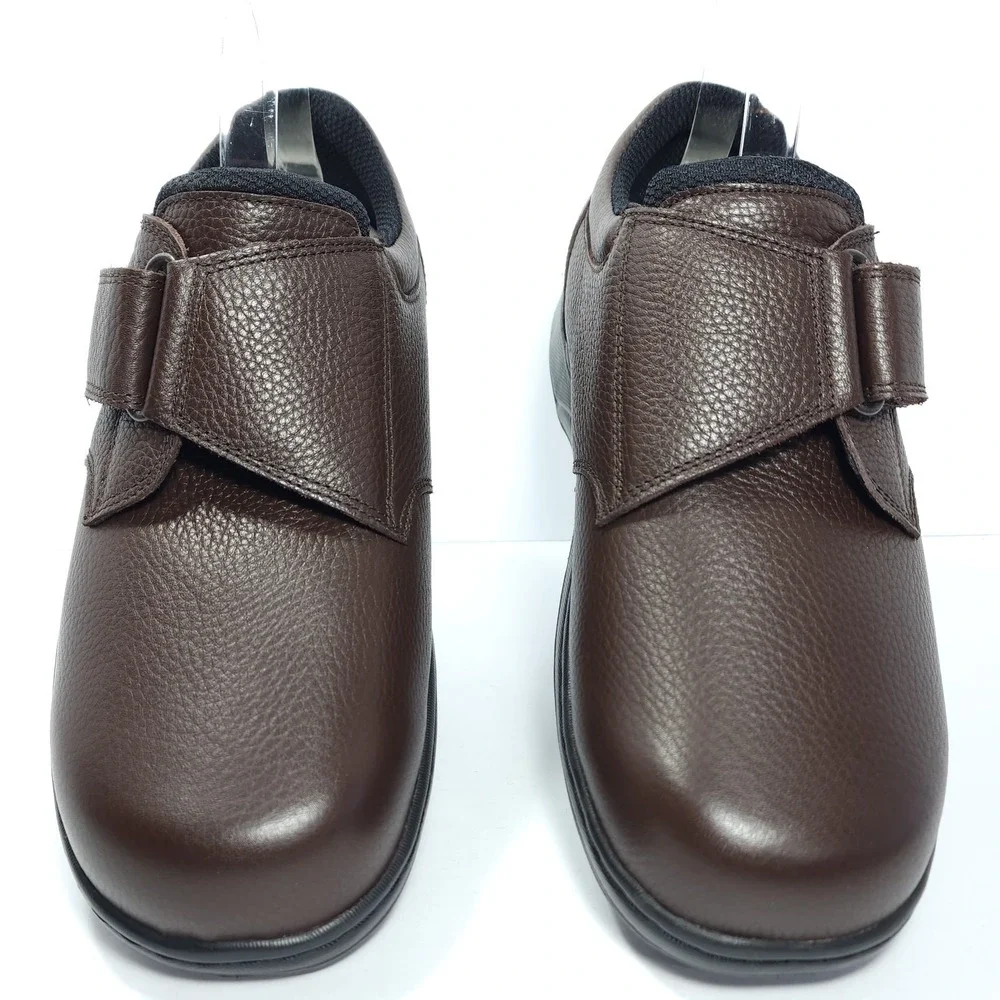 Orthofeet 520 Broadway Men's‎ 10 X-Wide Brown Leather Hook Loop Orthopedic Shoes